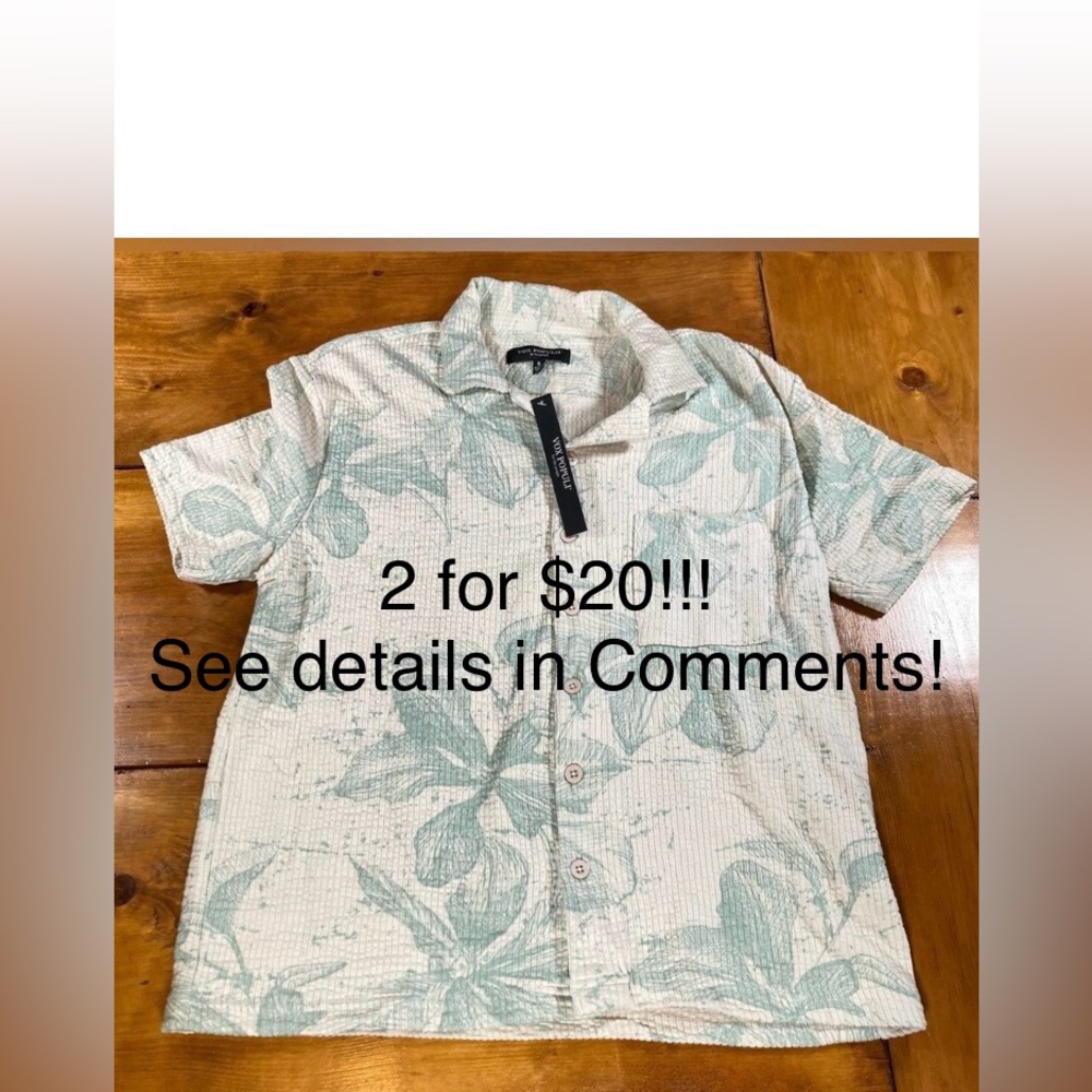 Floral Green and White Men's Shirt, NWT, by Vox Populli, size Small